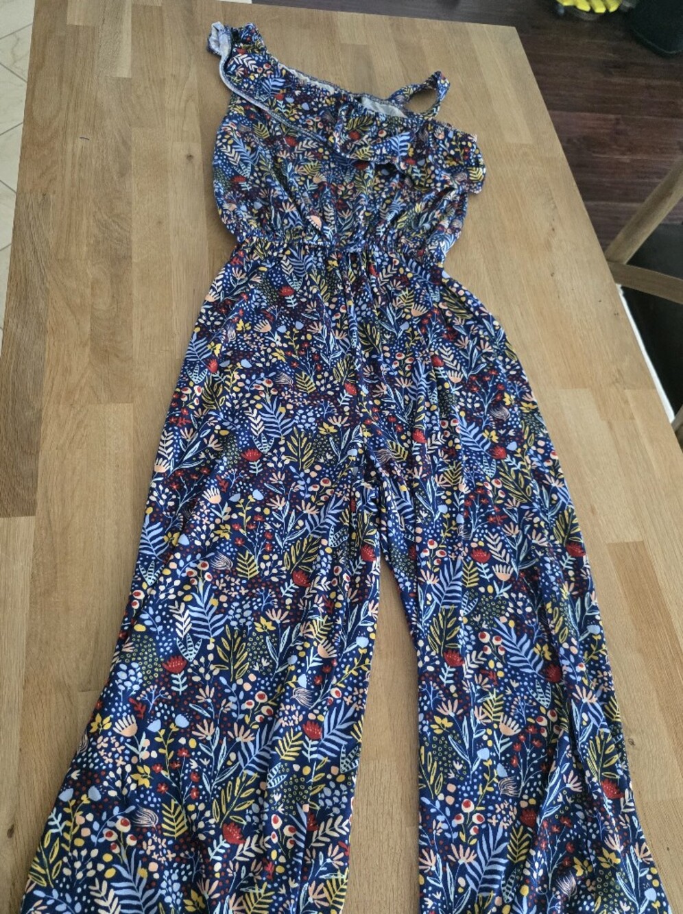 Picapino Girls Navy Floral Wide-Leg Jumpsuit Romper Sz 10 EUC